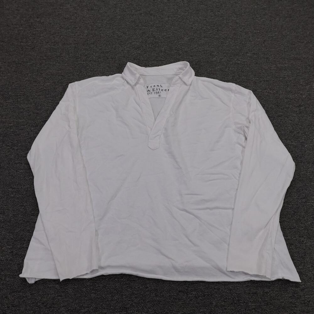 Frank & Eileen Shirt Womens Small White 100% Cotton Split Neck Long Sleeve Tee